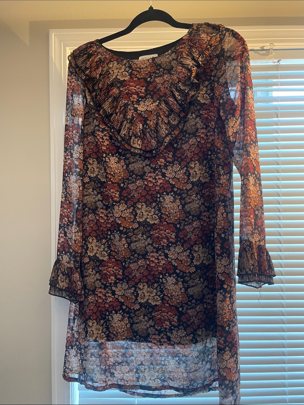 Molly Bracken Black Multi Floral Ruffle Long-Sleeve Dress